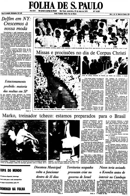 Primeira Página da Folha de 29 de maio de 1970