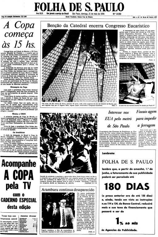 Primeira Página da Folha de 31 de maio de 1970