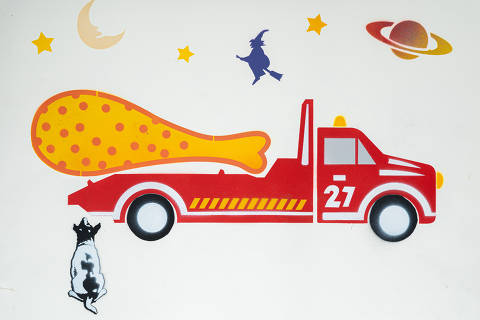 São Paulo, SP, Brasil, 19-04-2020: Categoria seguro automóvel. Reprodução de ilustrações feitas pelo grafiteiro Ozi para a revista especial OMSP Serviços. As ilustrações foram inspiradas no trabalho de Alex Vallauri, um dos pioneiros do grafitti no Brasil (foto Gabriel Cabral/Folhapress)