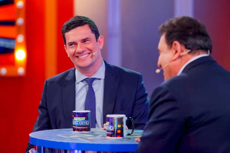 O então ministro Sergio Moro durante entrevista no Programa do Ratinho, no SBT