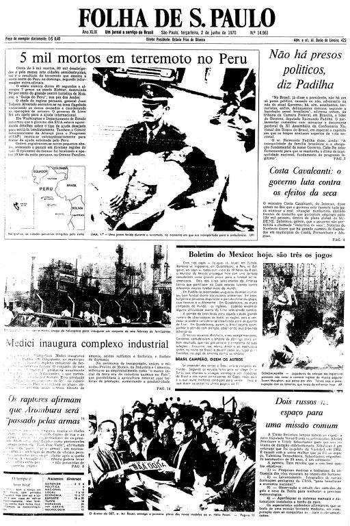 Primeira Página da Folha de 2 de junho de 1970