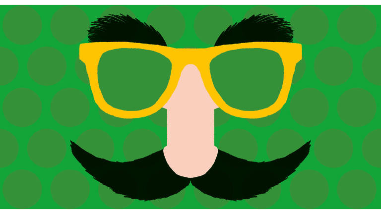 Ilustração de óculos com sobrancelha, nariz e bigode falsos