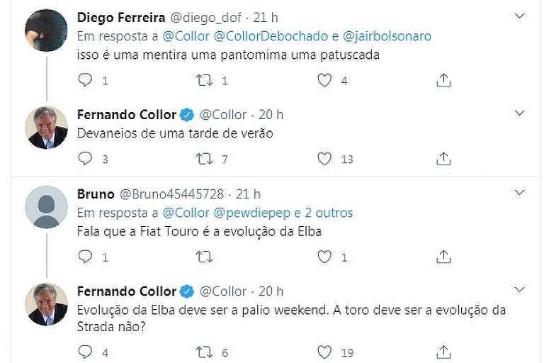 Mensagens do ex-presidente Fernando Collor no Twitter