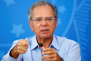 Brazil's Economy Minister Paulo Guedes attends a news conference, amid the coronavirus disease (COVID-19) outbreak in Brasilia
