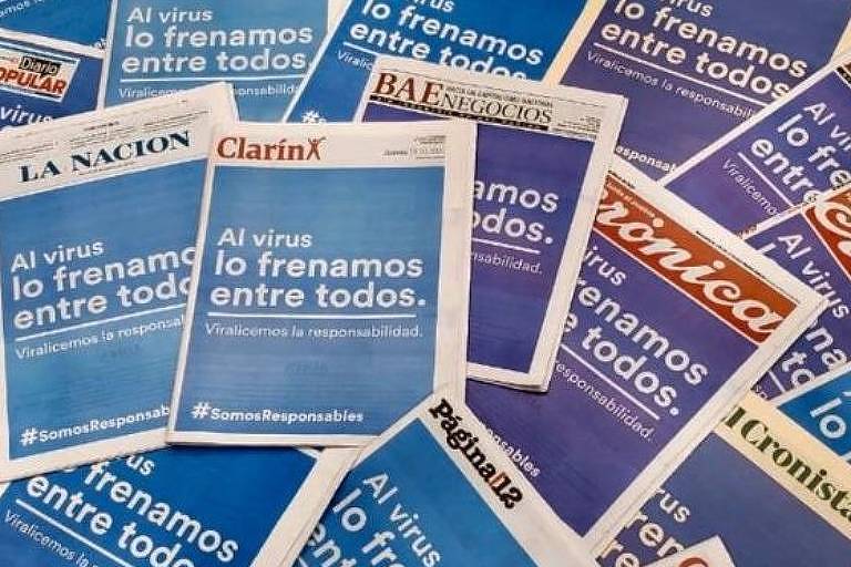 Jornais argentinos, reunidos pela ADEPA (Associación de Periodismo Argentino), publicam capa com campanha de combate ao coronavírus
