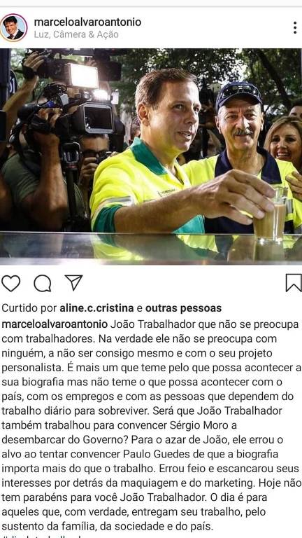 Mensagem postada por Marcelo Álvaro Antônio em seu perfil no Instagram