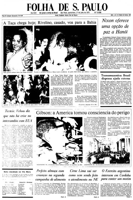 Primeira Página da Folha de 1º de julho de 1970
