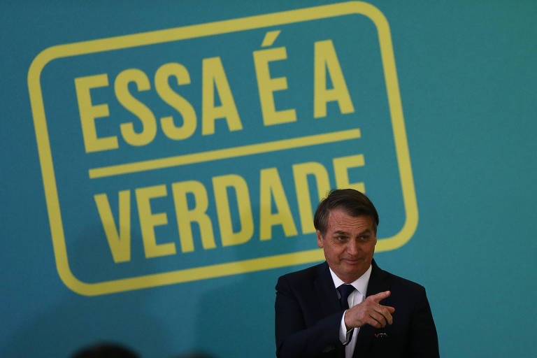 O presidente Bolsonaro durante cerimônia de apresentação dos vídeos da campanha do governo para publicidade da reforma da Previdência