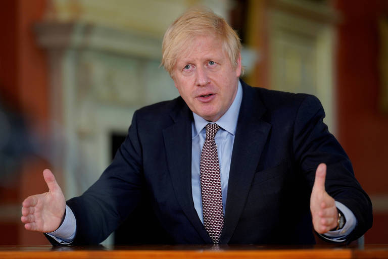 O primeiro-ministro britânico, Boris Johnson, durante o pronunciamento no qual anunciou as novas mudanças 