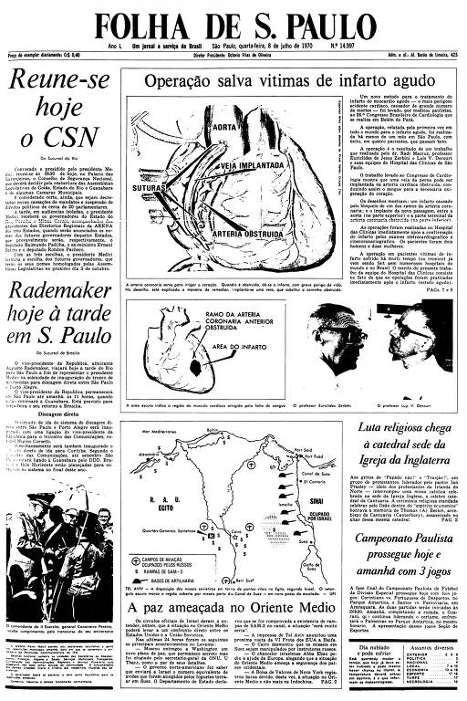 Primeira Página da Folha de 8 de julho de 1970