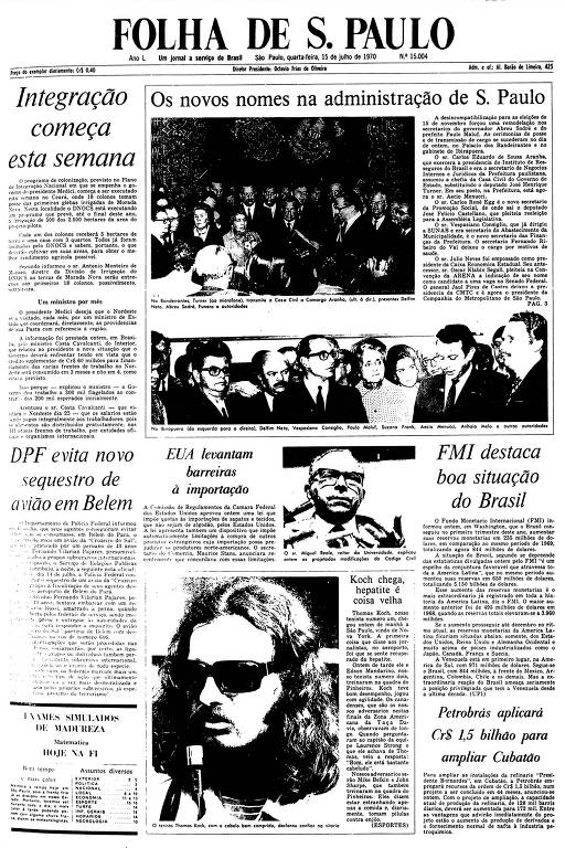 Primeira Página da Folha de 15 de julho de 1970