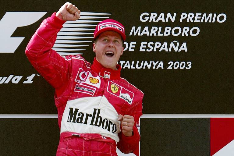 Michael Schumacher no pódio do GP da Espanha de 2003