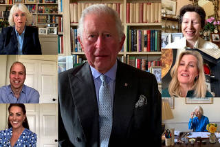 Members of the British royal family are seen during a video call to mark International Nurses' Day