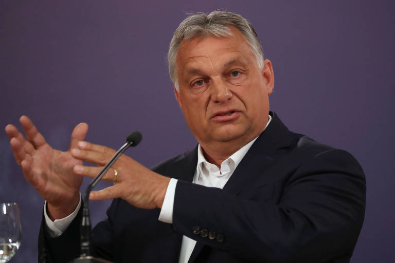 Viktor Orbán, primeiro-ministro da Hungria, discursa em viagem a Belgrado, na Sérvia