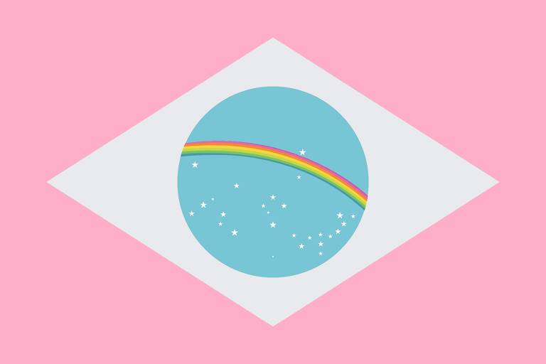 A 'Bandeyra' do artista Frederico Costa, que substitui o verde por rosa e a faixa de 'Ordem e Progresso' por um arco-íris