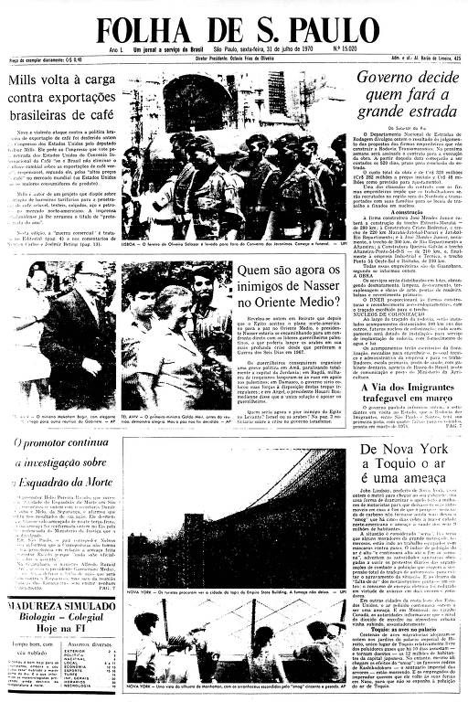 Primeira Página da Folha de 31 de julho de 1970