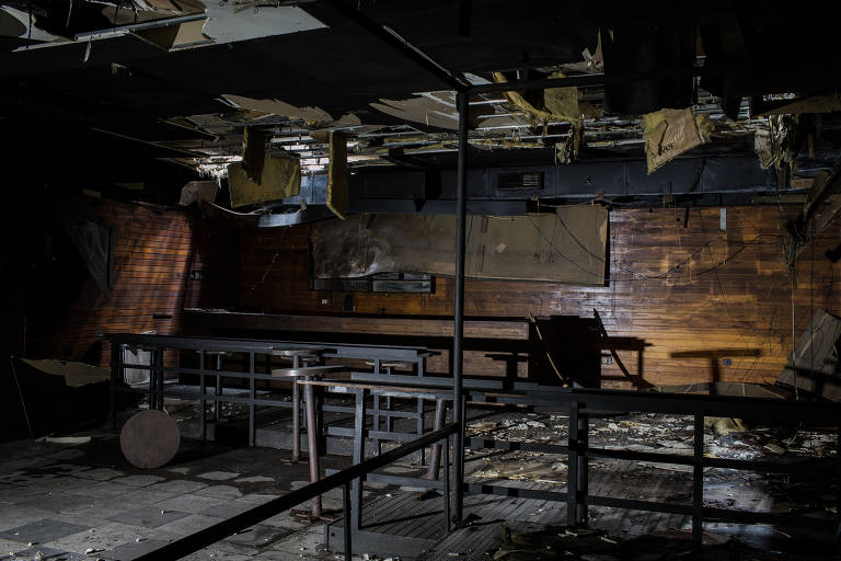 Interior da boate Kiss, em Santa Maria, no estado do Rio Grande do Sul, cinco anos depois do incêndio que deixou 242 mortos