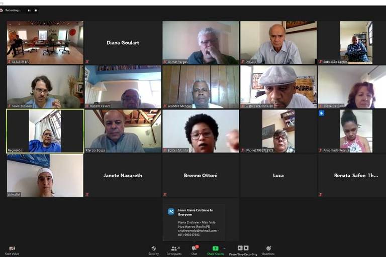 Videoconferência do grupo de especialistas O Dia Seguinte com lideranças comunitárias. Coalizão inclui Drauzio Varella, médico e colunista da Folha
