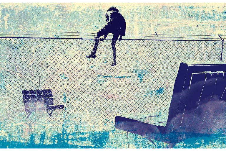 Ilustração de pessoa pulando uma grade bem alta; coluna de Antonio Prata do dia 24 de maio