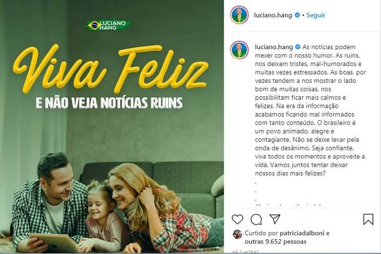 Post de Luciano Hang no dia em que o empresário foi alvo de operação contra fake news