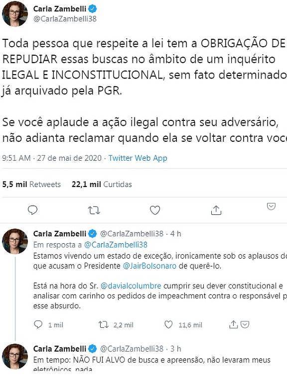 A deputada federal Carla Zambelli ataca o STF após operação