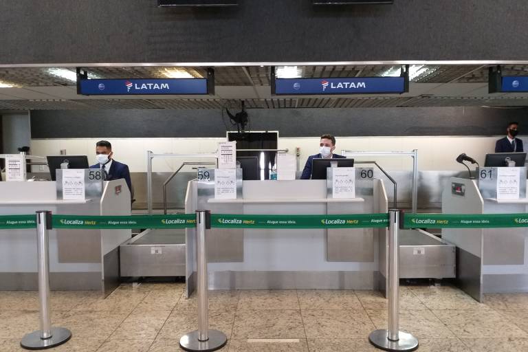 Guichê da Latam em Confins durante pandemia do coronavírus
