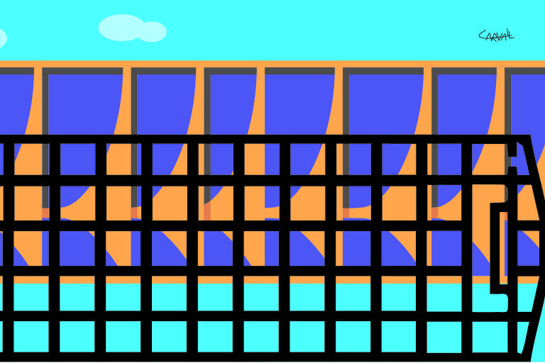 na ilustração, palácio do planalto com grades na frente