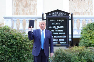 U.S. President Trump walks out of the White House to visit St John's Church in Washington