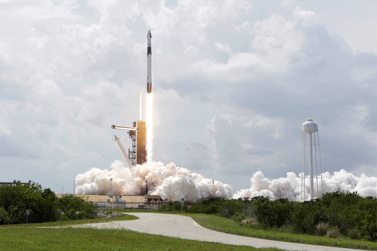 Lançamento do foguete Falcon 9 rocket, da SpaceX, com astronautas da Nasa, no dia 30 de maio, no Kennedy Space Center, na Flórida