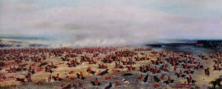 Batalha do Tuiuti, em maio de 1866, retratada pelo pintor argentino Cándido López; conflito aconteceu em uma região pantanosa, arenosa e de difícil locomoção chamada Tuyutí, no sudoeste do Paraguai