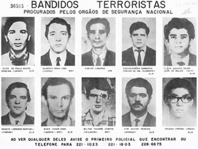 Cartaz de militantes de organizações de esquerda procurados pelos órgãos de segurança nacional S. l., em 1971