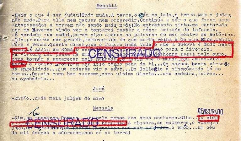 Trecho censurado da peça "Bem-Hur", adaptação de Hilário de Almeida