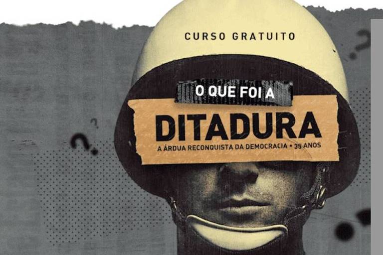 Soldado de capacete. SObre os olhos dele, uma tarja com a palavra ditadura