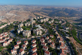 An aerial view shows the Jewish settlement of Maale Adumim in the Israeli-occupied West Bank