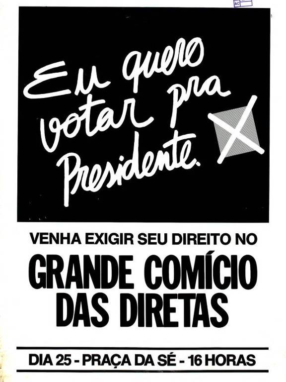 Panfleto para o Comício das Diretas Já na Sé, em São Paulo - 1984