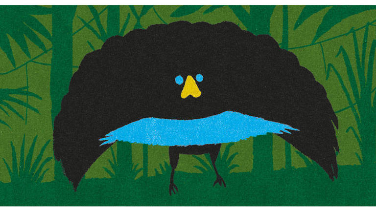 Ilustração de ave com coloração preta e azul