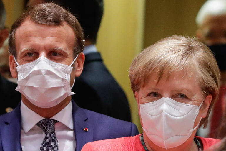 Emmanuel Macron, presidente da França, e Angela Merkel, chanceler da Alemanha