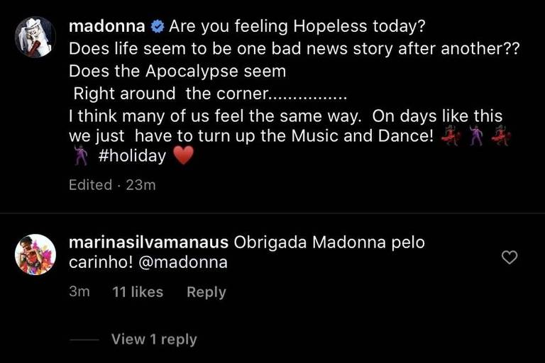 Madonna nota meme brasileiro: Marina Silva de Manaus