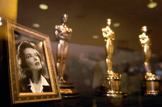 FILE PHOTO: Oscars previously presented to actress Katharine Hepburn are seen at the 