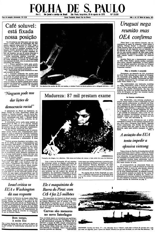 Primeira Página da Folha de 18 de agosto de 1970