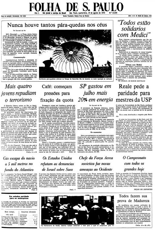 Primeira Página da Folha de 19 de agosto de 1970