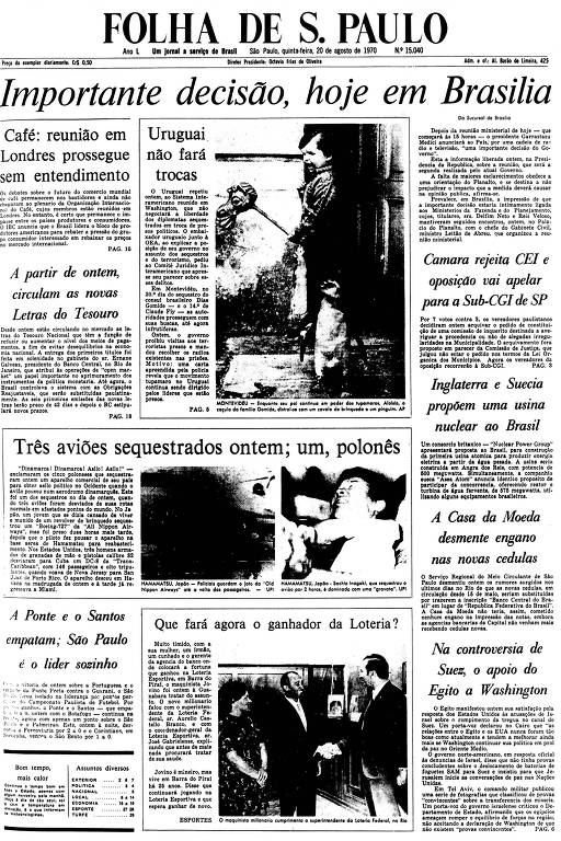 Primeira Página da Folha de 20 de agosto de 1970