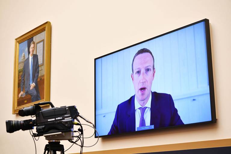 Mark Zuckerberg,  presidente do Facebook; ele e outros executivos de tecnologia testemunharam por videoconferência no Congresso americano nesta semana