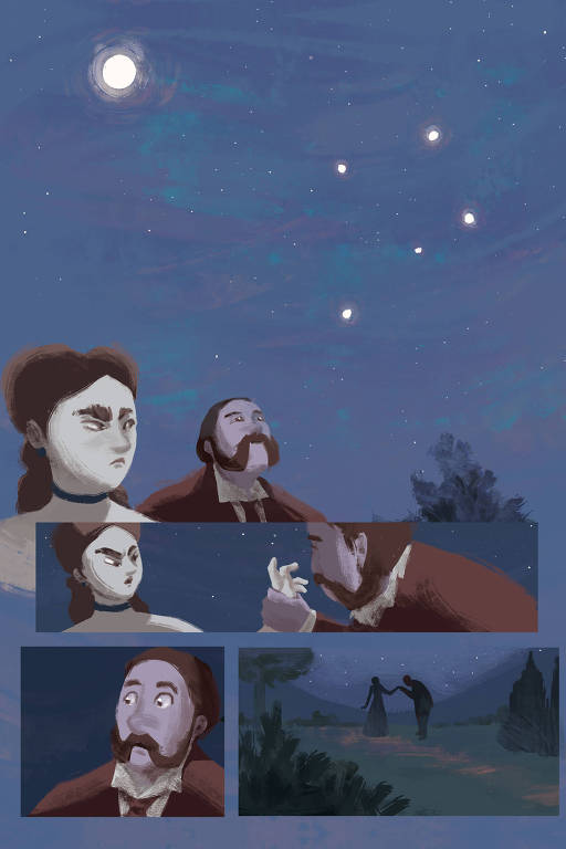 Ilustração de "Quincas Borba em Quadrinhos" (ed. FTD)