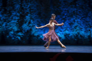 Cristina Casa and Toby William Mallitt of Compañía Nacional de Danza, dance at the Generalife Theater in Granada, Spain, July 21, 2020. (Laura Leon/The New York Times)
