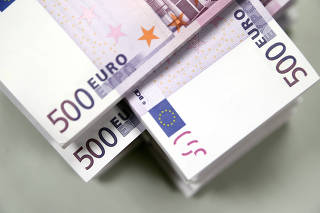 FILE PHOTO: Euro currency bills are pictured at the Croatian National Bank in Zagreb