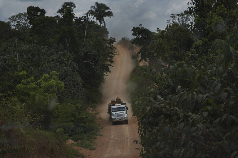 Caminhão percorre estrada de terra