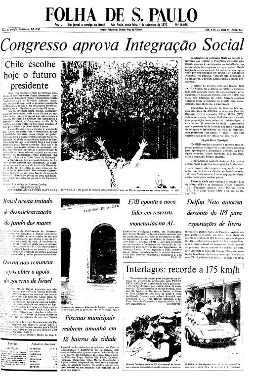 Primeira Página da Folha de 4 de setembro de 1970
