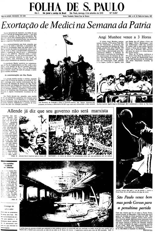 Primeira Página da Folha de 6 de setembro de 1970