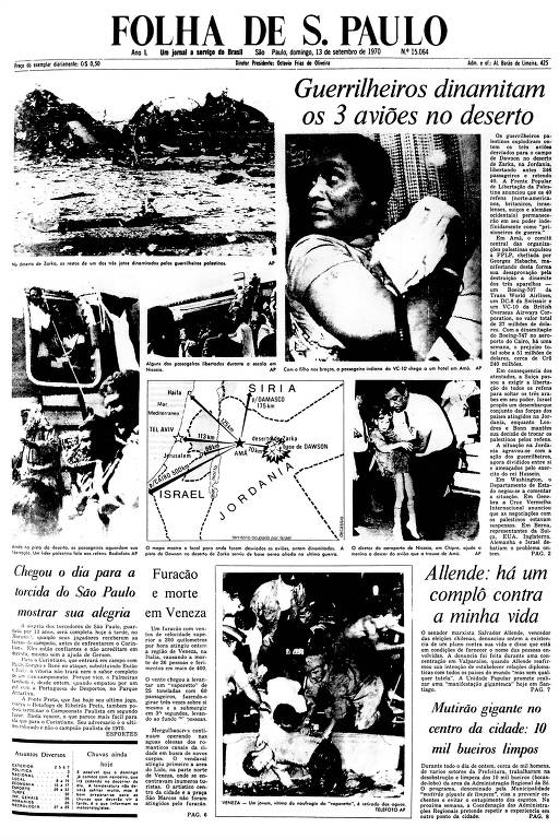Primeira Página da Folha de 13 de setembro de 1970